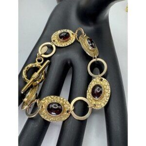 Vintage Bracelet Genuine Gem Stone Signed Meditrina Desights  Gold Tone
